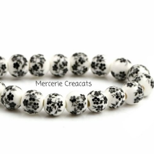 X 8 perles céramique à fleur noires style japonais