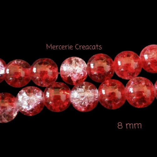 X 10 perles verre craquelé 8 mm rouge et blanc transparent rondes