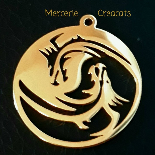 1 pendentif acier inoxydable doré dragons yin yang
