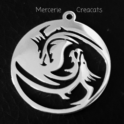 1 pendentif acier inoxydable argenté dragons yin yang