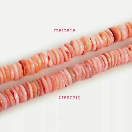 X 23 perles naturelles rondelles heishi coquillage - rose - 9 mm