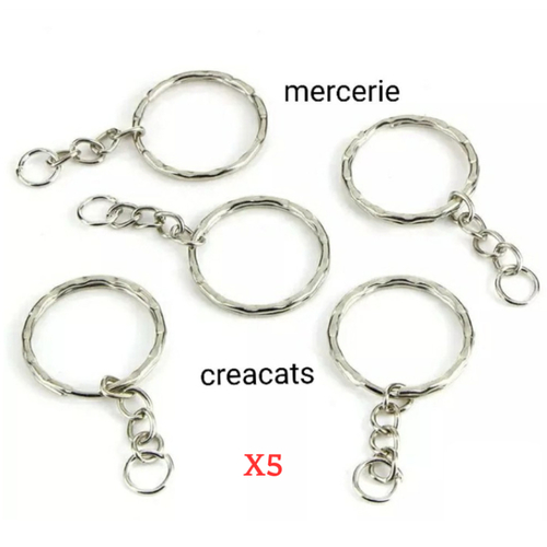 X 5 anneaux porte clé bijou de sac avec chainette métal argenté