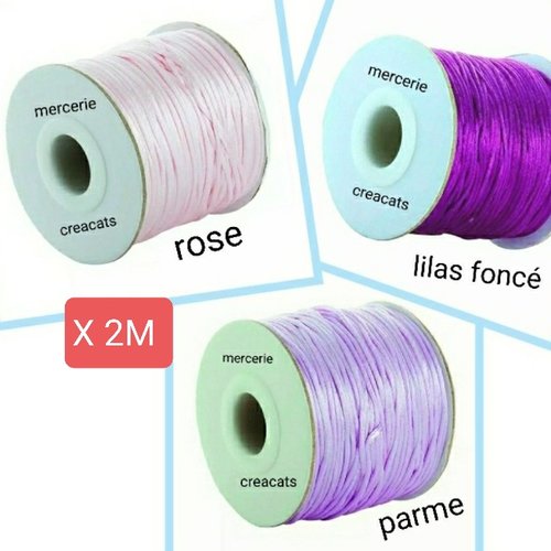 X 2 m. fil perlé cordon queue de rat 1,5 mm - 15 couleurs