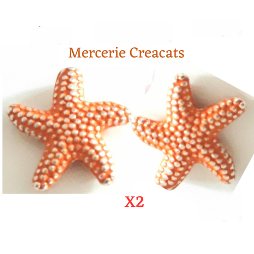 X 2 perles étoile de mer en métal orange corail