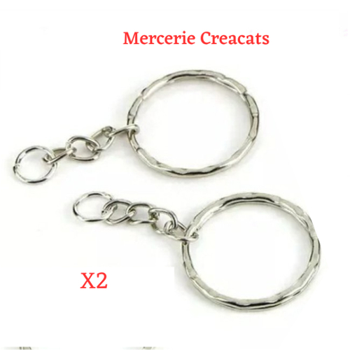 2 anneaux porte clé bijou de sac avec chainette métal argenté