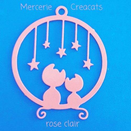 1 pendentif breloque - chats sous les étoiles - estampe filigrane - laser cut - rose clair