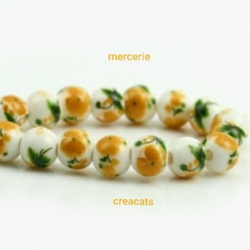 X 8 perles céramique à fleur jaune style japonais