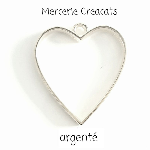 1 pendentif cadre ouvert coeur métal argenté pour moulage création résine fimo pâte polymère