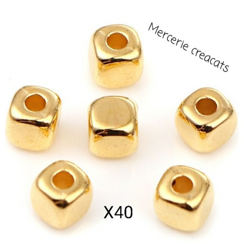 X 40 perles cube acrylique 3 mm or doré