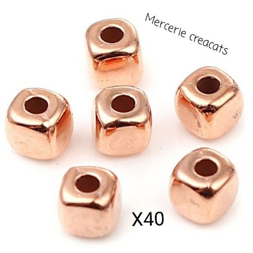 X 40 perles cube acrylique 3 mm or doré rose