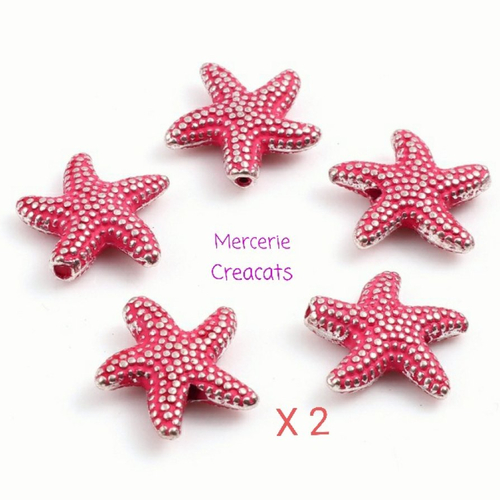 X 2 perles étoile de mer en métal rose fuschia