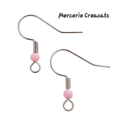 1 paire boucles d'oreille acier inoxydable argenté crochets perles acrylique rose
