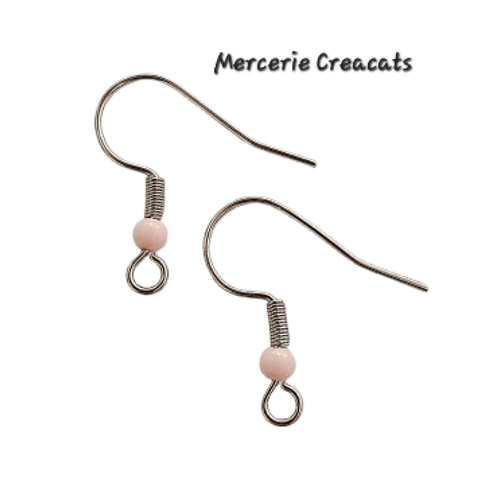 1 paire boucles d'oreille acier inoxydable argenté crochets perles acrylique rose clair