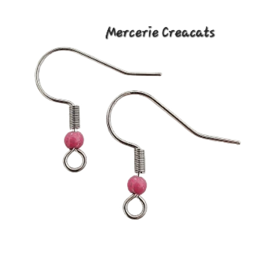 1 paire boucles d'oreille acier inoxydable argenté crochets perles acrylique rouge