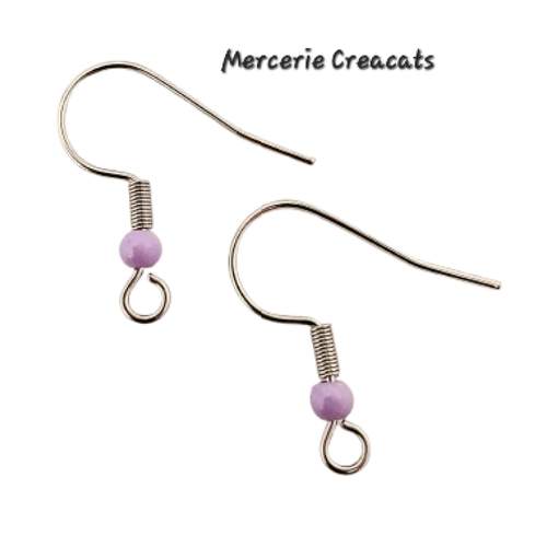 1 paire boucles d'oreille acier inoxydable argenté crochets perles acrylique parme / lilas