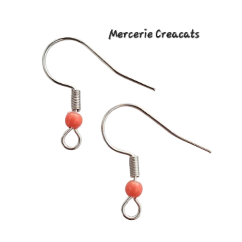 1 paire boucles d'oreille acier inoxydable argenté crochets perles acrylique orange