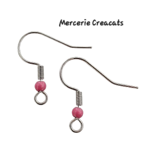 1 paire boucles d'oreille acier inoxydable argenté crochets perles acrylique rose fuschia