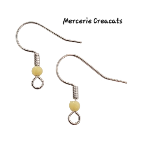 1 paire boucles d'oreille acier inoxydable argenté crochets perles acrylique jaune