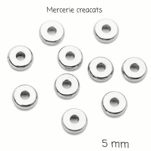 X 10 perles acier inoxydable argenté intercalaires plates 5 mm