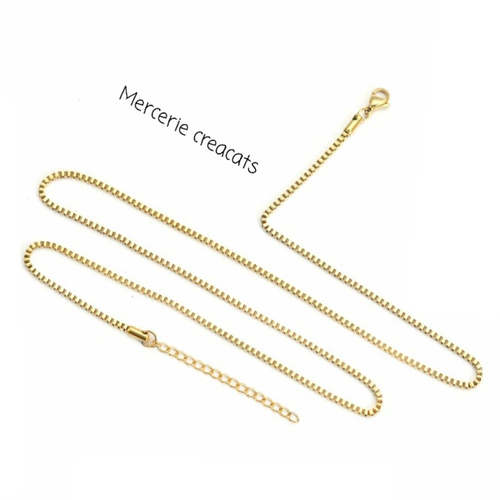 1 collier mixte chaine acier inoxydable doré maille vénitienne 60,5 cm + chainette 5 cm