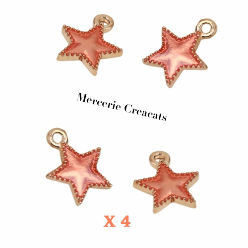 X 4  pendentif étoiles galaxie émail orange corail sur métal doré