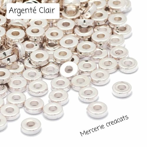 X 20 perles plate ronde intercalaire heishi plastique acrylique ccb 6 mm argenté