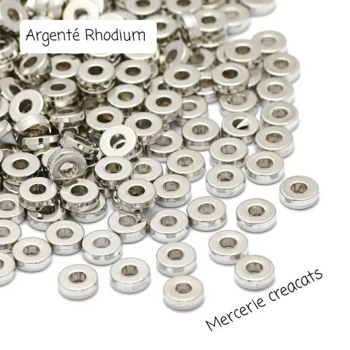 X 20 perles plate ronde intercalaire heishi plastique acrylique ccb 6 mm argenté rhodium