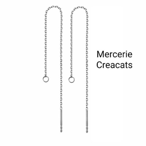 1 paire boucles d'oreille chaînette acier inoxydable argenté crochet traversant et anneau à personnaliser