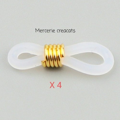X 4 embouts connecteurs silicone blanc / doré pour chaîne de lunettes