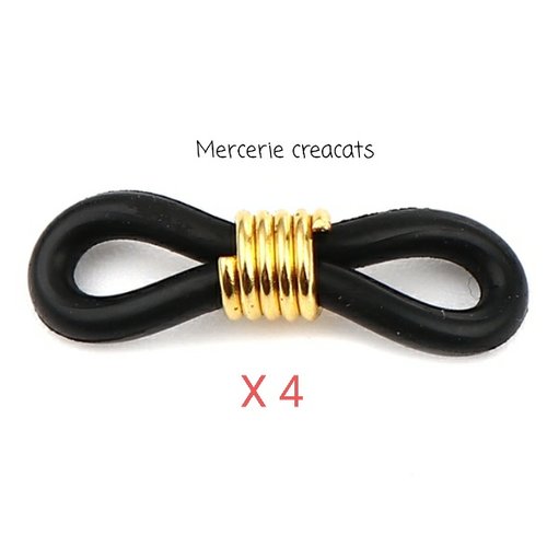 X 4 embouts connecteurs silicone noir / doré pour chaîne de lunettes