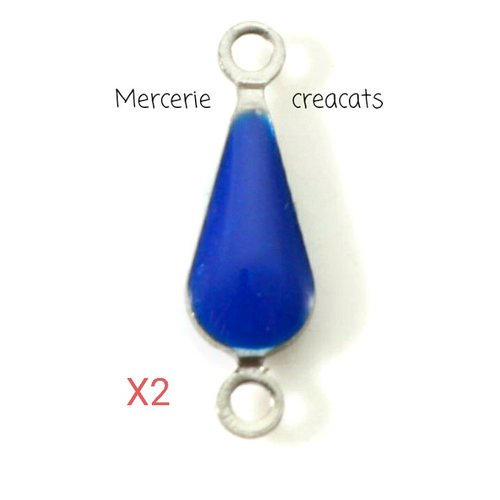 X2 connecteur sequin acier inoxydable argenté pendentif goutte émail bleu roi
