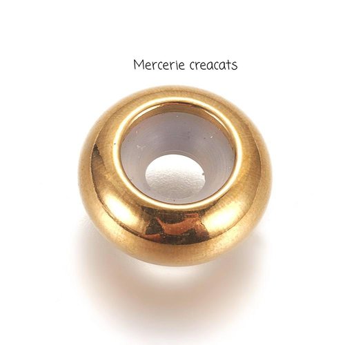 1 perle coulissante acier inoxydable doré intérieur silicone intercalaire style pandora