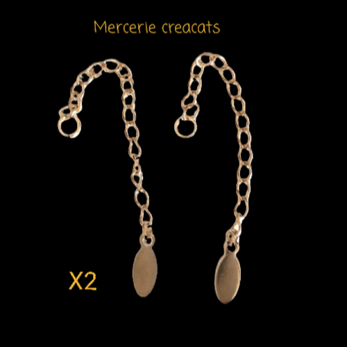 X 2 chainettes d'extension + anneau de jonction acier inoxydable doré breloque plaque ovale