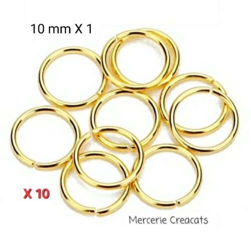 X 10 anneaux acier inoxydable doré 10 mm x 1