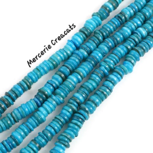 X 30 perles naturelles 6/7mm rondelles heishi coquillage camaïeu bleu turquoise