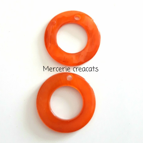 X 4 pendentif rond cercle véritable coquillage coloré orange