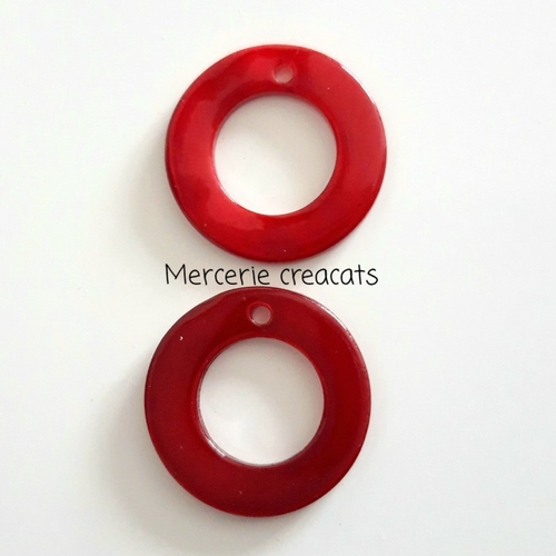 X 4 pendentif rond cercle véritable coquillage coloré rouge