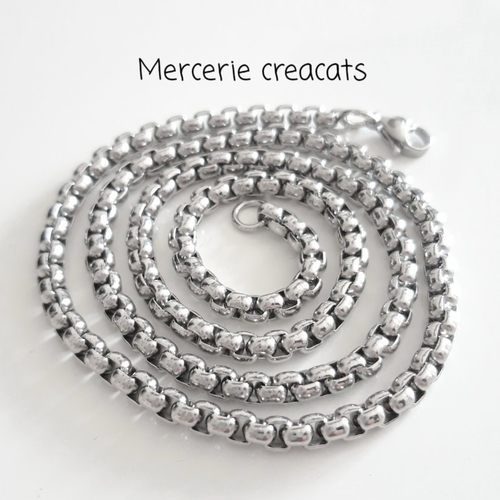 1 collier mixte chaine acier inoxydable argenté maille vénitienne arrondie 50 cm