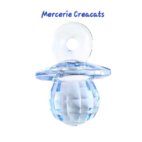 1 pendentif sucette tétine bébé acrylique à facettes bleu
