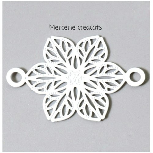 1 connecteur pendentif  filigrane fleur métal blanc