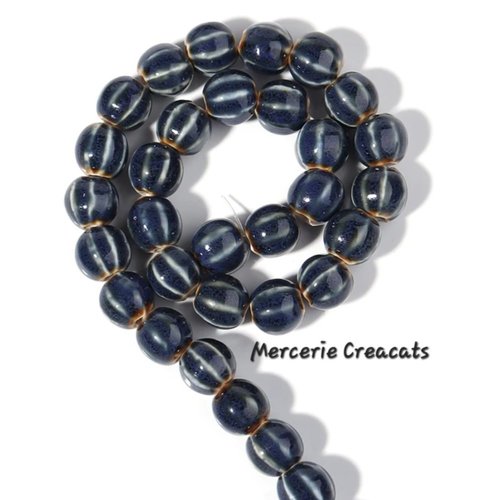 X 4 perles céramique bleu marine motif citrouille