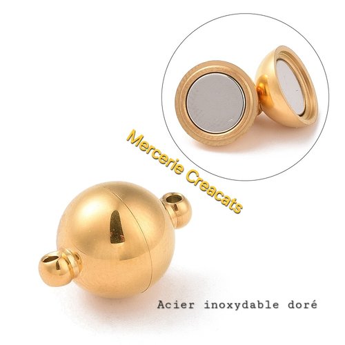 1 fermoir magnétique aimanté acier inoxydable doré 10mm