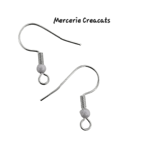 1 paire boucles d'oreille acier inoxydable argenté crochets perles acrylique gris