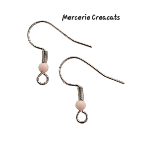 1 paire boucles d'oreille acier inoxydable argenté crochets perles acrylique rose clair