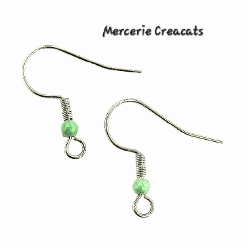 1 paire boucles d'oreille acier inoxydable argenté crochets perles acrylique vert clair