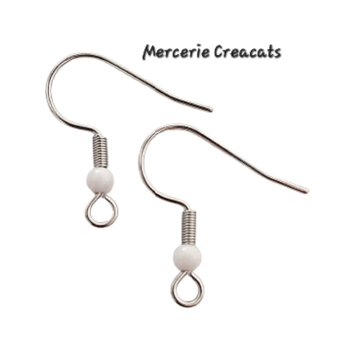 1 paire boucles d'oreille acier inoxydable argenté crochets perles acrylique blanc