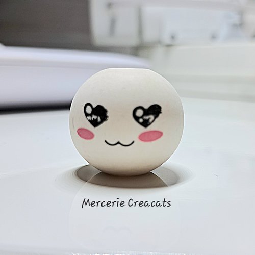 1 perle visage bois naturel visage sourire yeux coeur 20 mm