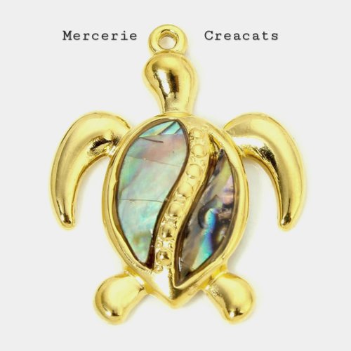 1 pendentif acier inoxydable doré et coquillage naturel tortue