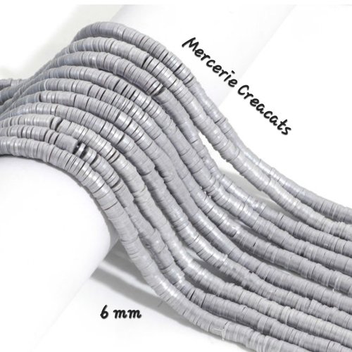 +/- 160 perles heishi katsuki 6 mm pâte polymère plate palet pastille argenté gris