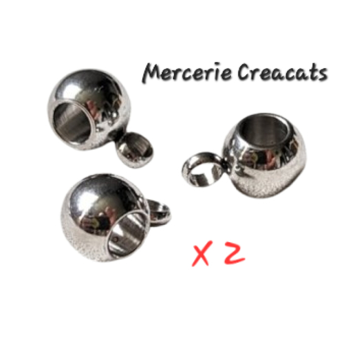 X 2 perles bélières en acier inoxydable argenté